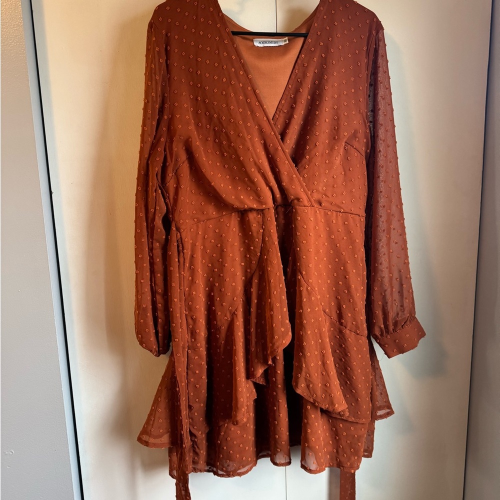 Textured Rust Wrap Dress
